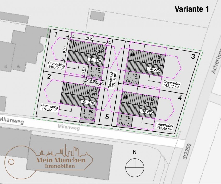 Var.1 4 freistehende Einfamilienh�user Wohngrundst�ck Freising / Achering