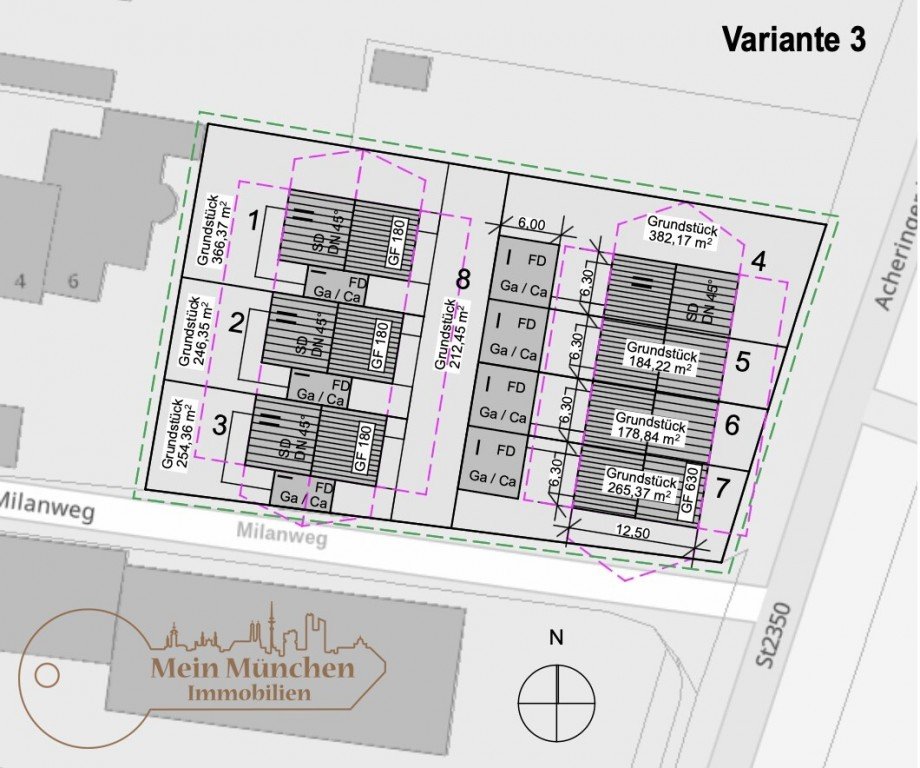 Var.3: 3 Kettenh�user und 4 Reihenh�user Wohngrundst�ck Freising / Achering