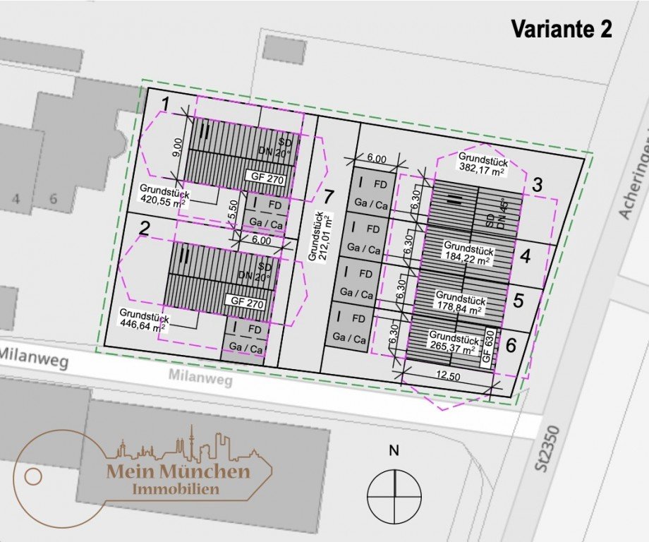 Var.2: 2 freihstende Einfamilienh�user und 4 Reihenh�user Wohngrundst�ck Freising / Achering
