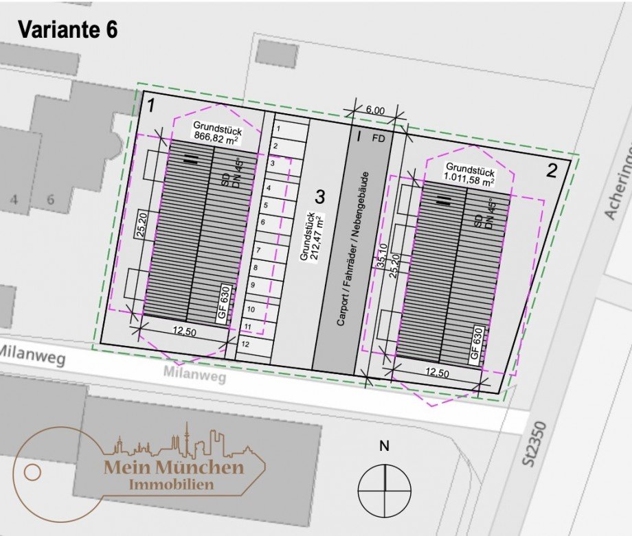 Var.6: 2 Bauk�rper (MFH, StWH etc.) Wohngrundst�ck Freising / Achering