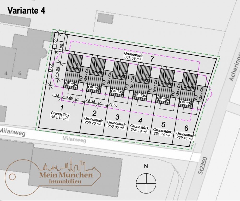 Var.4: Kettenhausbebauung mit 6 Wohneinheiten Wohngrundst�ck Freising / Achering